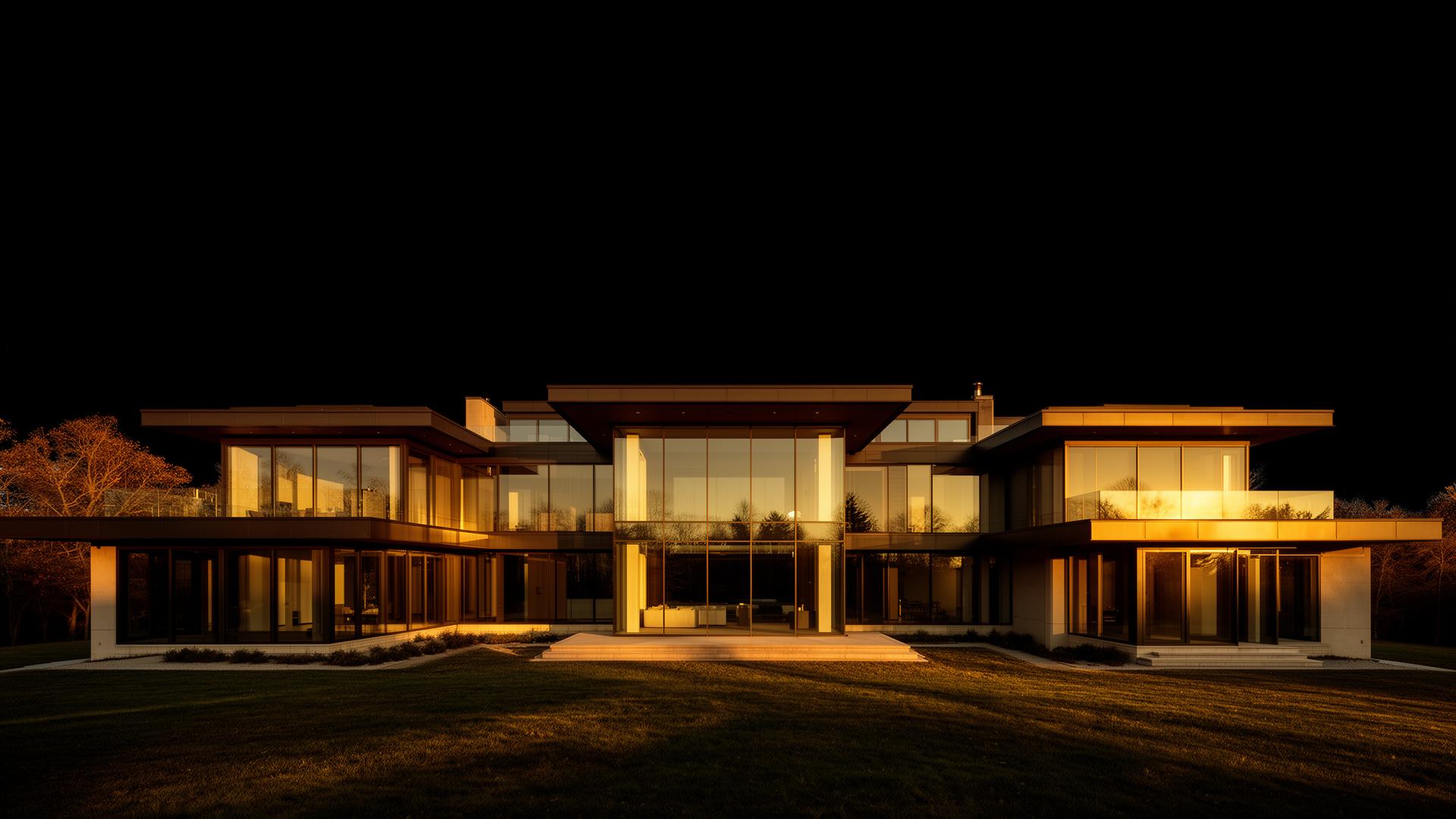 Modern Michigan luxury home at golden hour